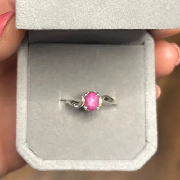 Natural six pointed Pink Ruby Star Sapphire 925 Sterling Silver Ring size 5.5 - Picture 7 of 10